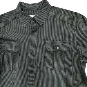 Chalc Men Large Blue Stripe western rodeo Pearl Snap Long sleeve button up shirt